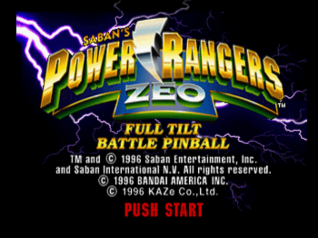 Power Rangers Zeo Full Tilt Battle Pinball title screen for Playstation